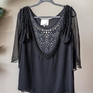 Black Beaded Philosophy shirt: 100% Silk